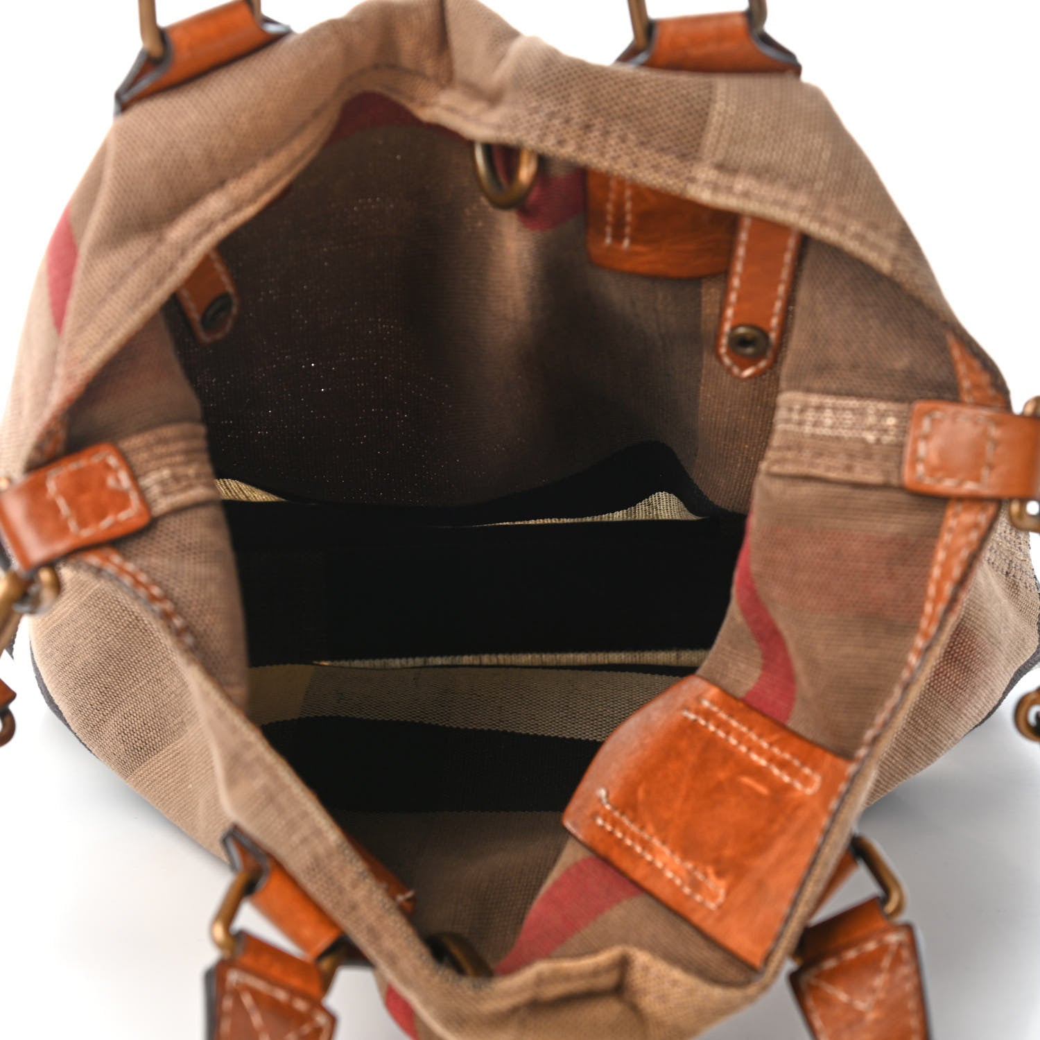 Burberry Canvas Mega Check Medium Tottenham Brit Tote Saddle Brown 4 of 5