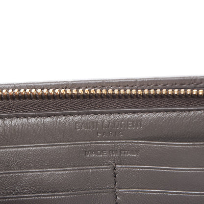 Saint Laurent Calfskin Crocodile Embossed Classic Zip Around Continental Wallet Grey 6 of 7