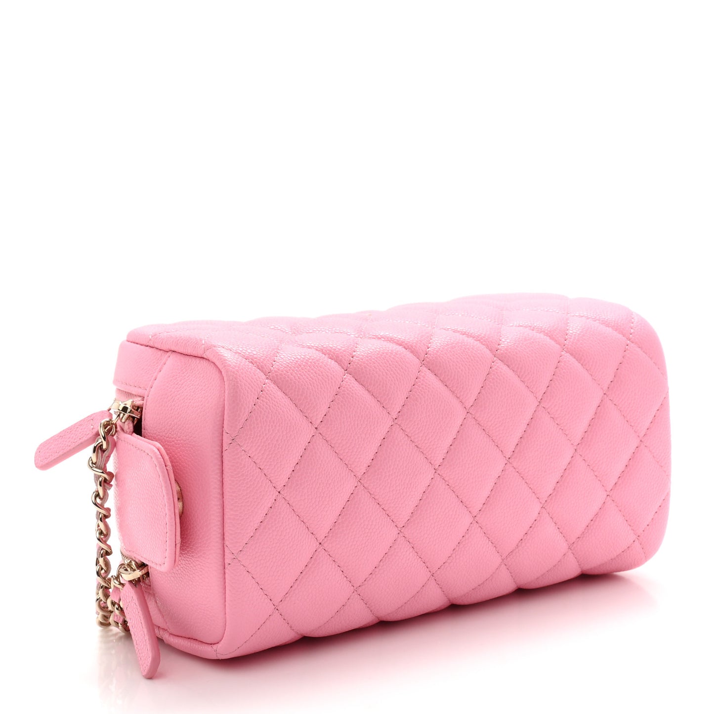 Caviar Quilted Toiletry Case With Chain Pink
