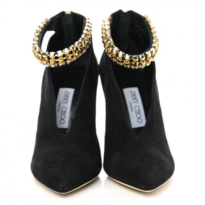 Jimmy Choo Suede Crystal Lux 100 Ankle Boots 36.5 Black Gold Mix 2 of 8