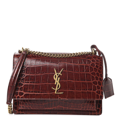 Saint Laurent Calfskin Crocodile Embossed Medium Monogram Sunset Amber 1 of 7