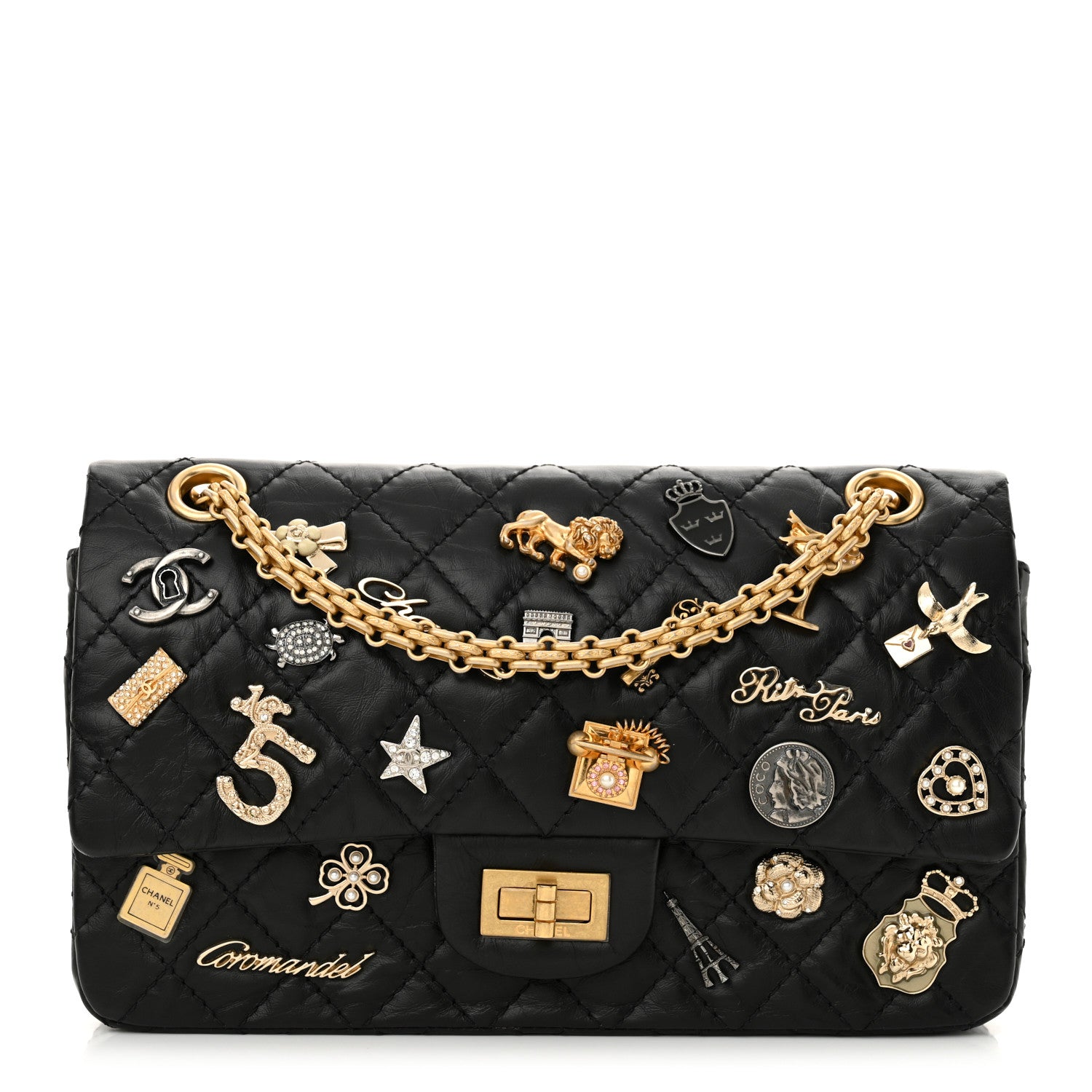 Chanel Aged Calfskin Lucky Charms 2.55 Reissue 225 Flap Black 1 of 13
