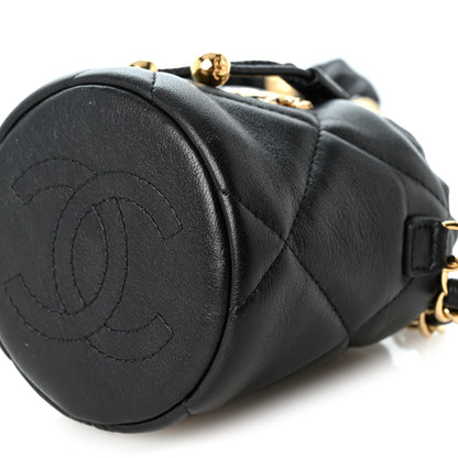 Chanel Calfskin Quilted Mini Drawstring Bucket Bag Black 9 of 9