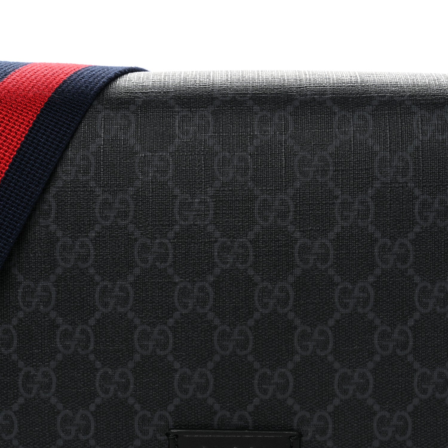 Gucci GG Supreme Monogram Appia Calfskin Web Crossbody Bag Black Grey 8 of 12