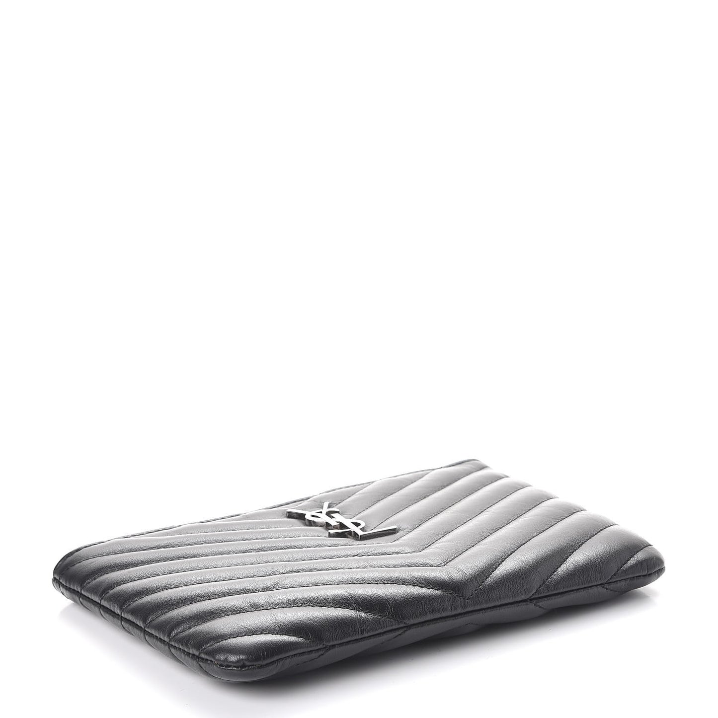 Calfskin Matelasse Chevron Monogram Pouch Black