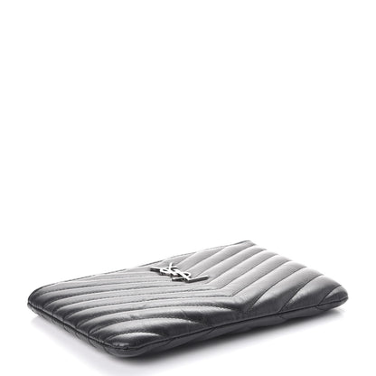 Saint Laurent Calfskin Matelasse Chevron Monogram Pouch Black 4 of 7