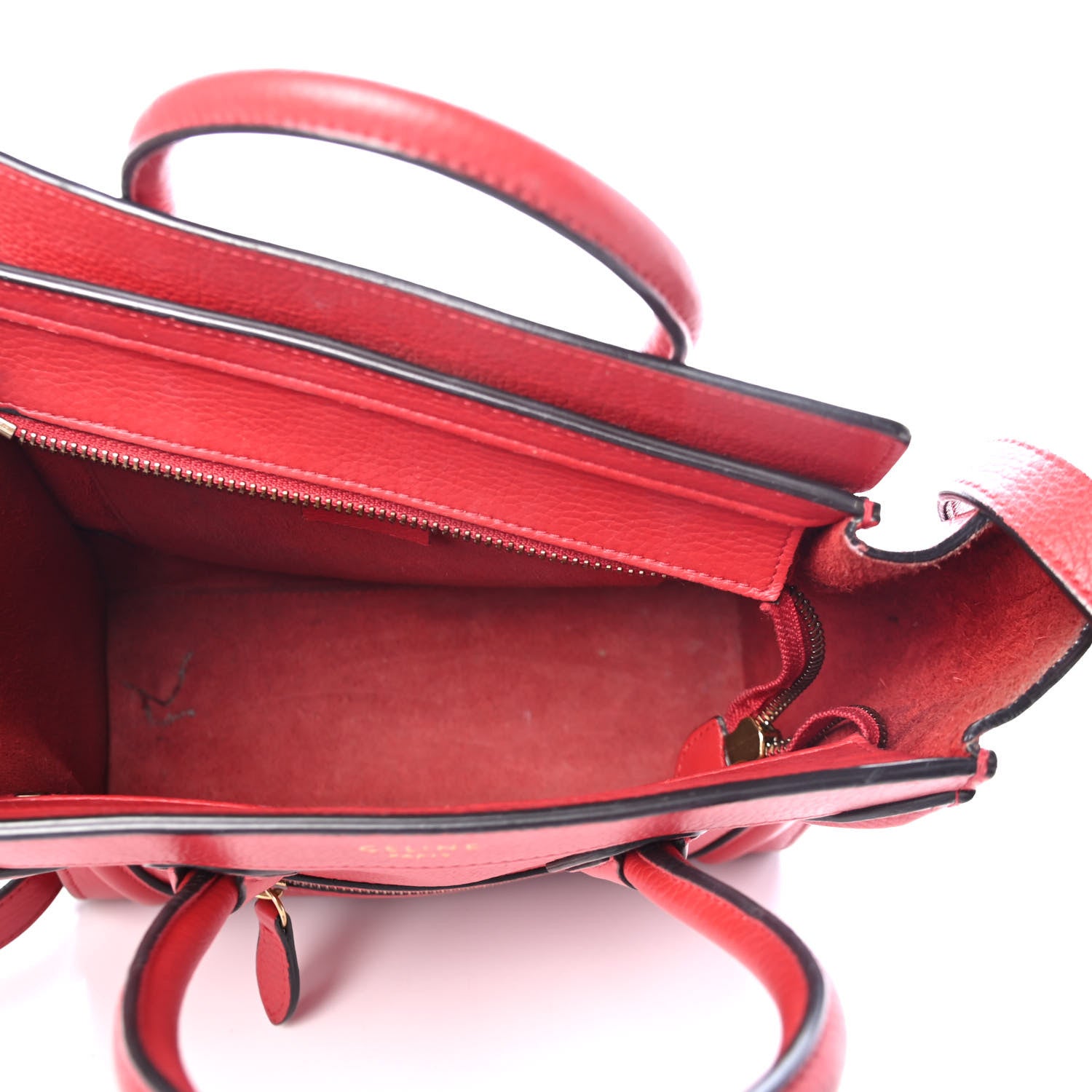 Celine Drummed Calfskin Nano Luggage Red 4 of 5
