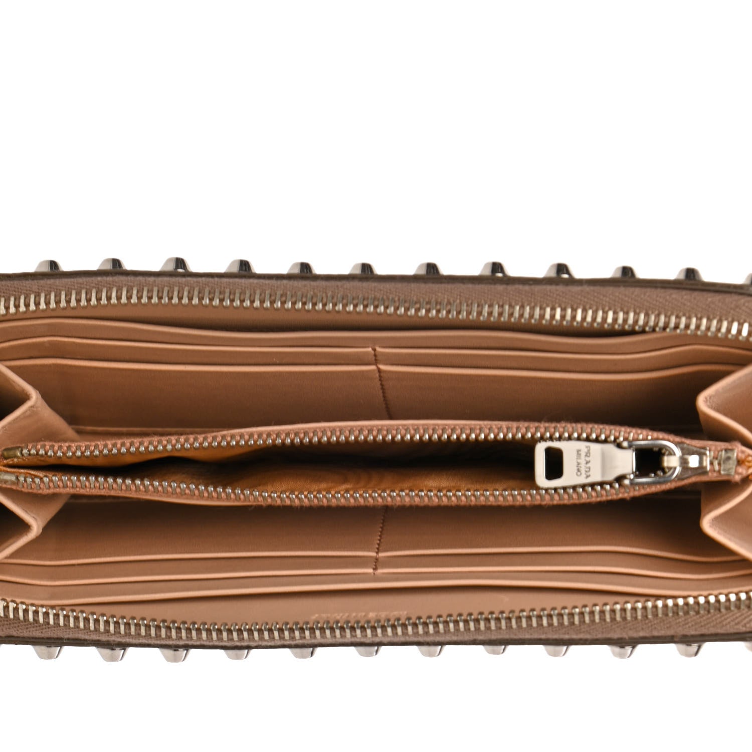 Prada Spazzolato Studded Zip Around Wallet Quarzo 5 of 8