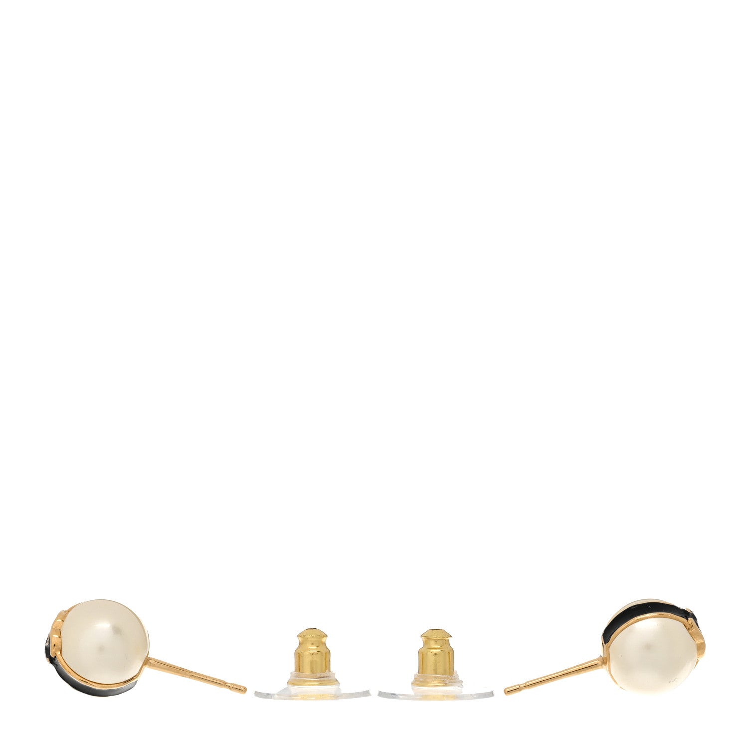 Chanel Pearl Metal CC Stud Earrings Gold Black White 3 of 5