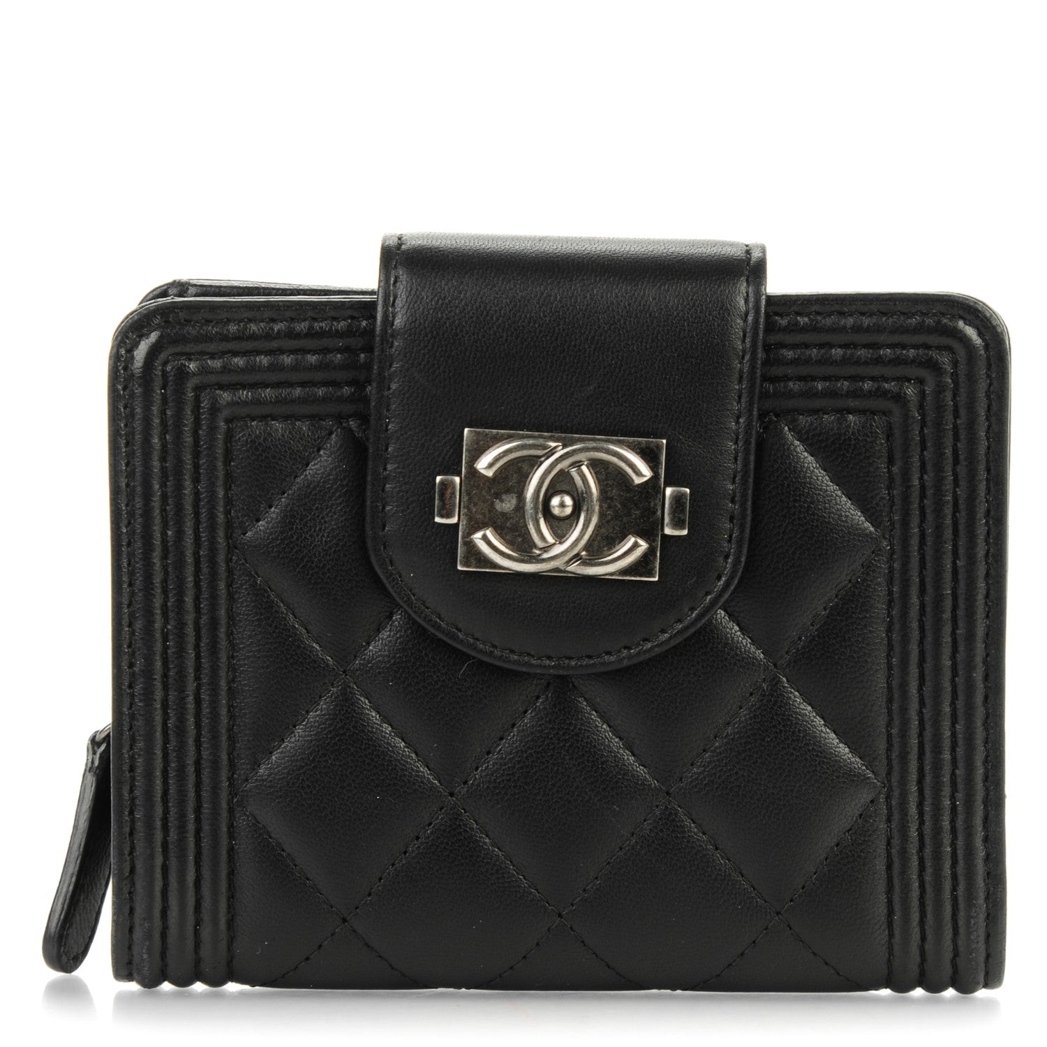 Chanel Lambskin Quilted Boy Zipped Pocket Wallet Black 1 of 9