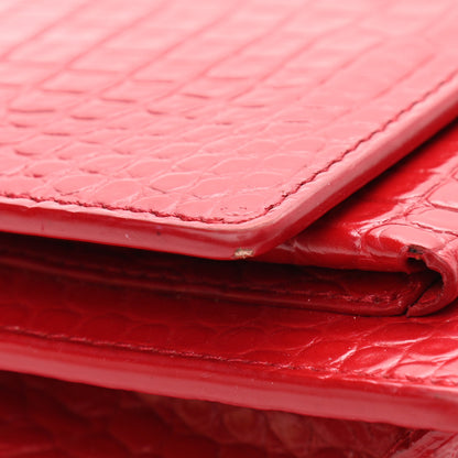 Saint Laurent Calfskin Crocodile Embossed Monogram Sunset Chain Wallet Rouge Eros 10 of 17