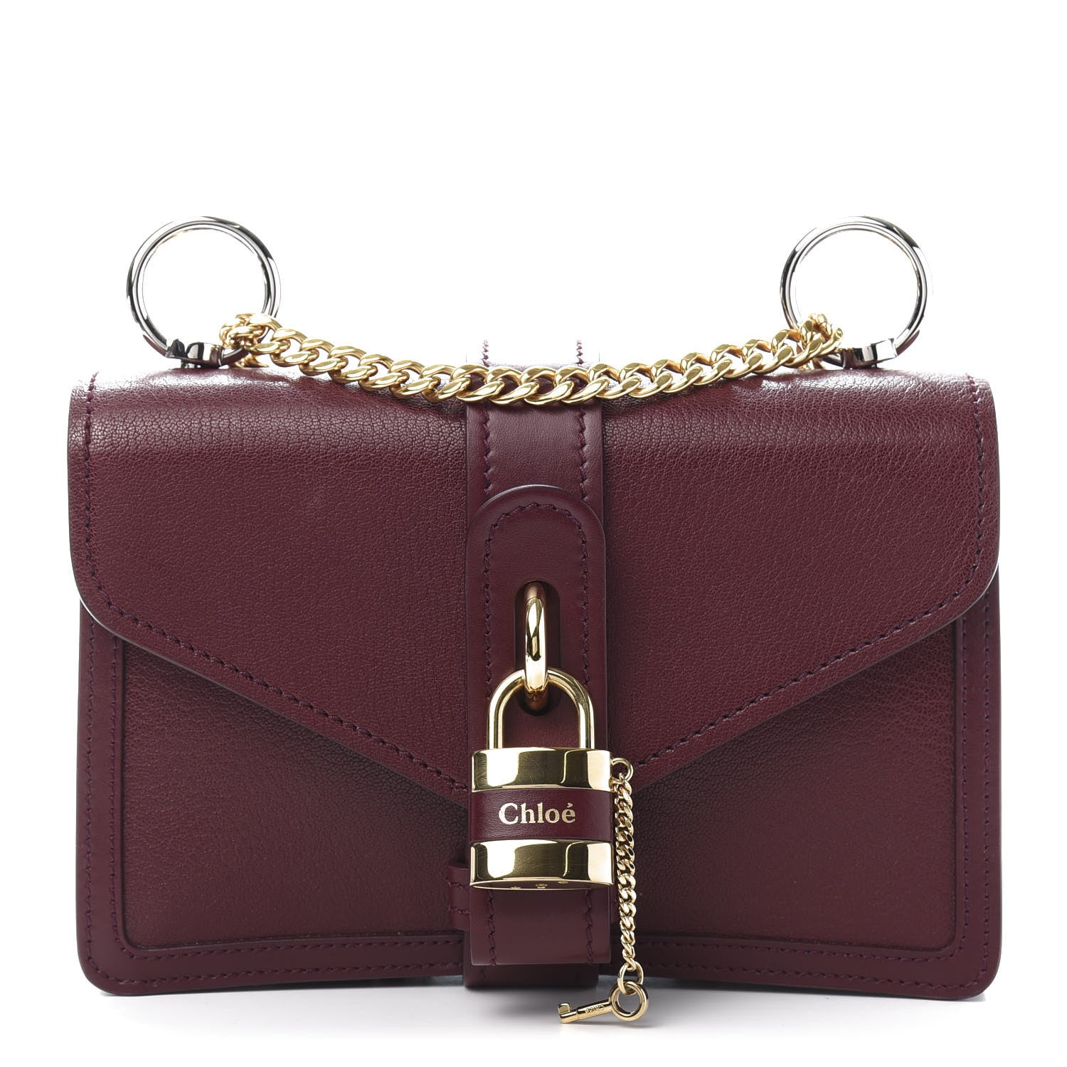 Chloe Shiny Goatskin Calfskin Aby Chain Shoulder Bag Burnt Mahogany 1 of 10