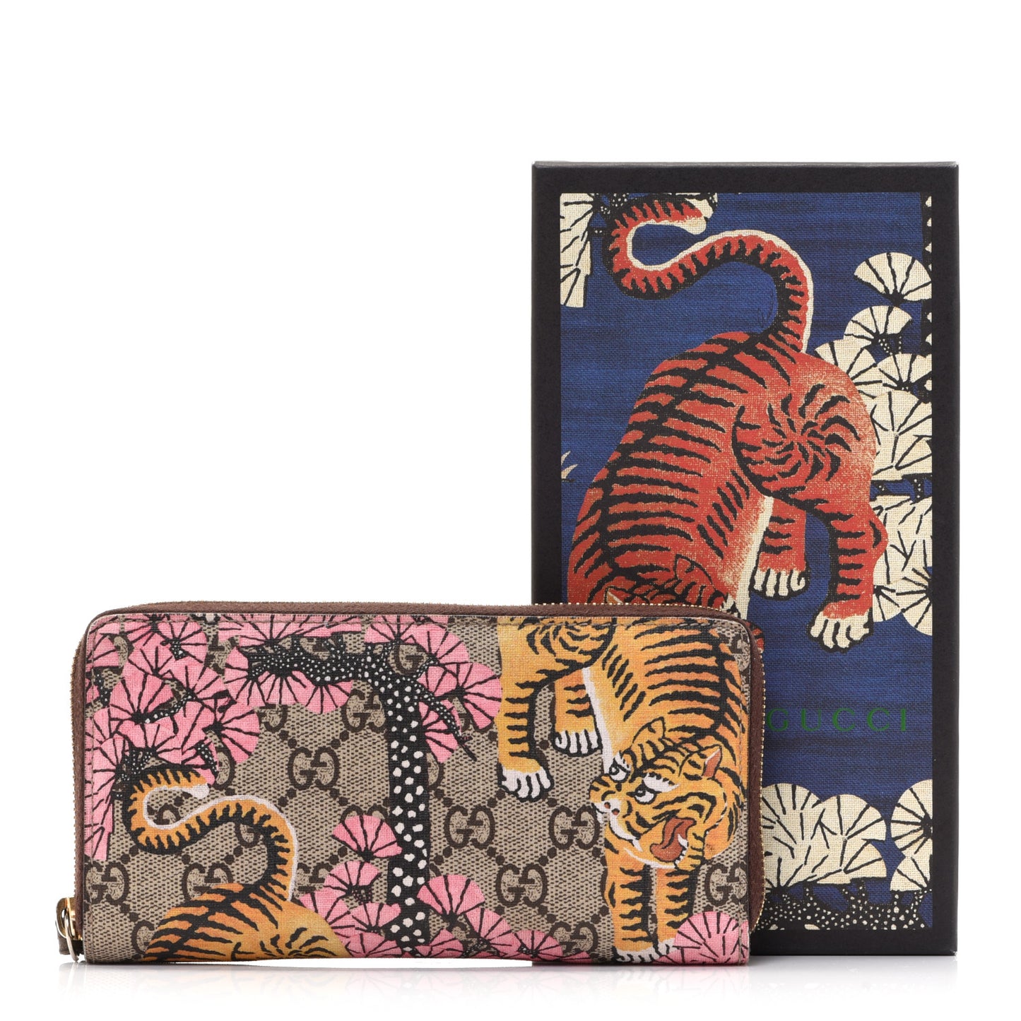 GG Supreme Monogram Bengal Zip Around Wallet Beige Pink
