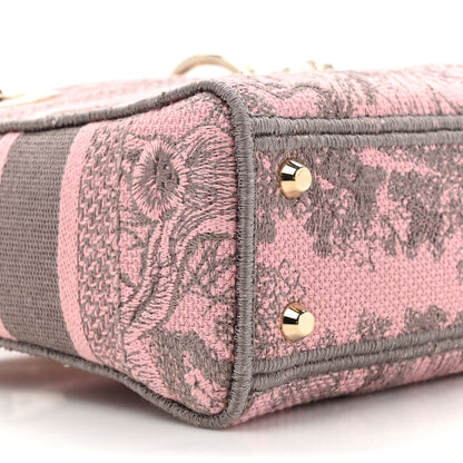 Christian Dior Canvas Toile De Jouy Embroidered Mini Lady D-Lite Gray Pink 9 of 10