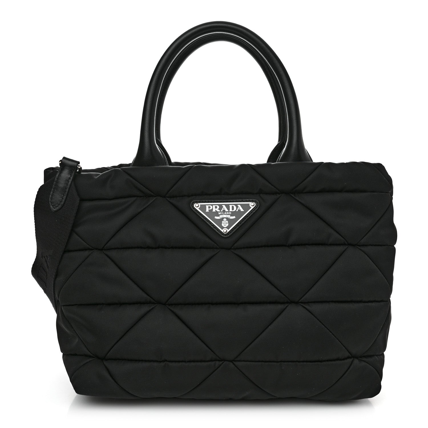 Prada Re-Nylon Nappa Triangle Quilted Padded Small Double Handled Zip Tote Black 1 of 10