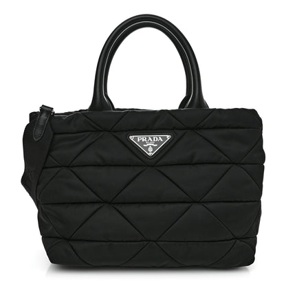 Prada Re-Nylon Nappa Triangle Quilted Padded Small Double Handled Zip Tote Black 1 of 10