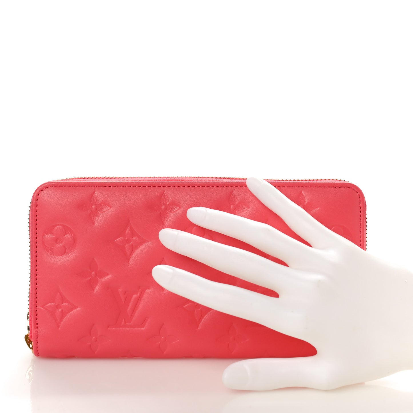 Lambskin Embossed Monogram Coussin Zippy Wallet Pink