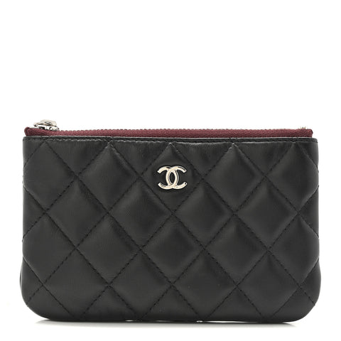 Lambskin Quilted Small Cosmetic Case Black