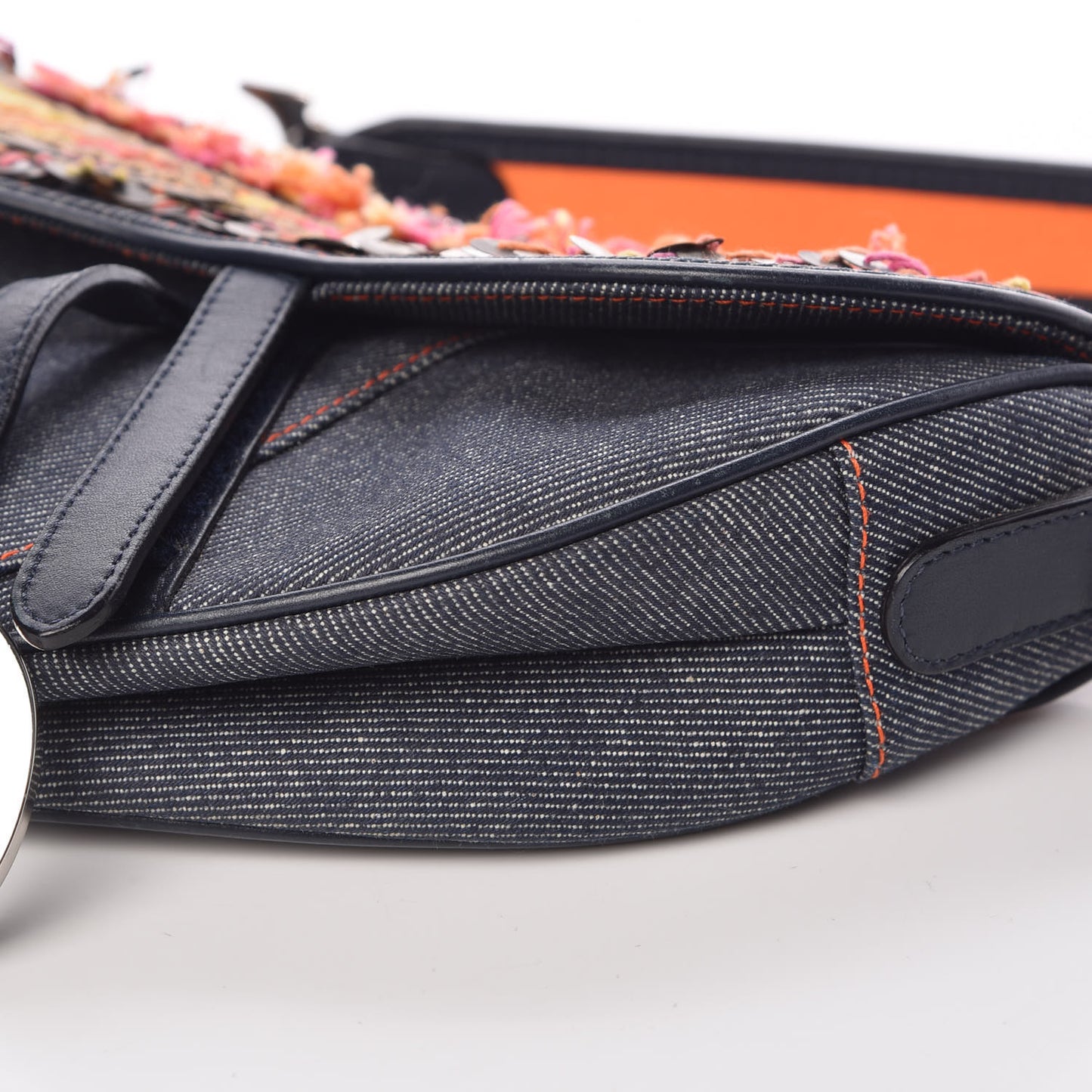 Denim Embroidered Saddle Bag Blue Multicolor