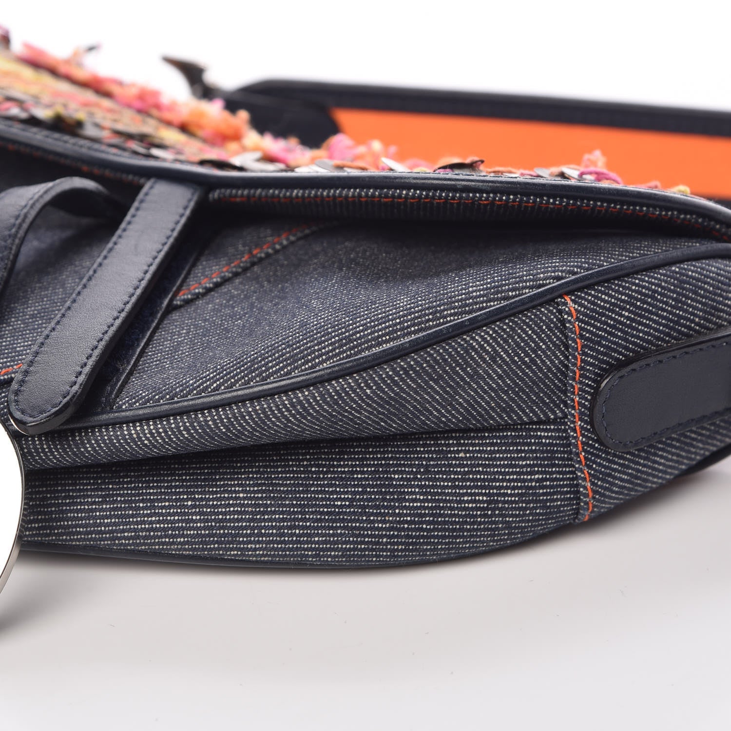 Christian Dior Denim Embroidered Saddle Bag Blue Multicolor 9 of 9