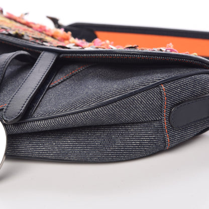 Christian Dior Denim Embroidered Saddle Bag Blue Multicolor 9 of 9