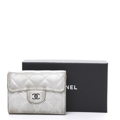 Chanel Metallic Lambskin Quilted Flap Card Holder Wallet Silver 12 of 12