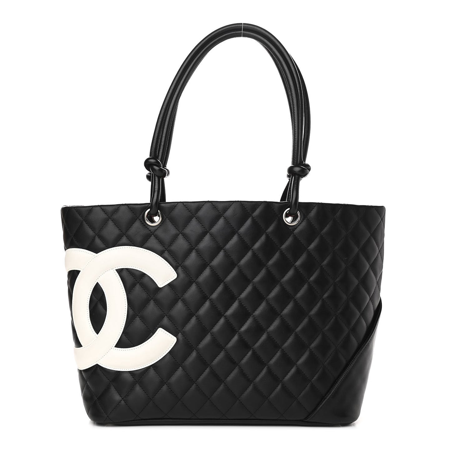 Calfskin Quilted Large Cambon Tote Black White