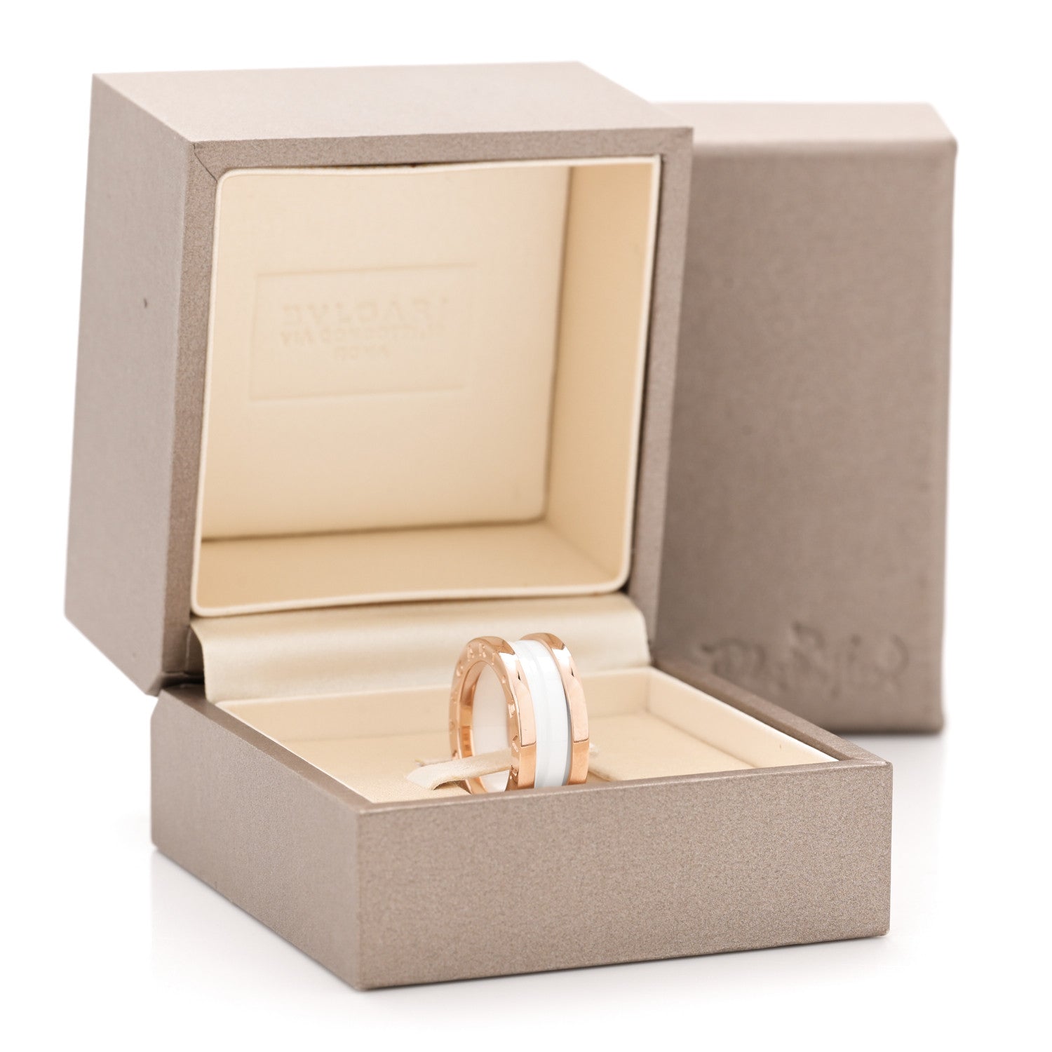 Bulgari 18K Rose Gold White Ceramic B.Zero1 Two-Band Ring  49 4.75 5 of 5