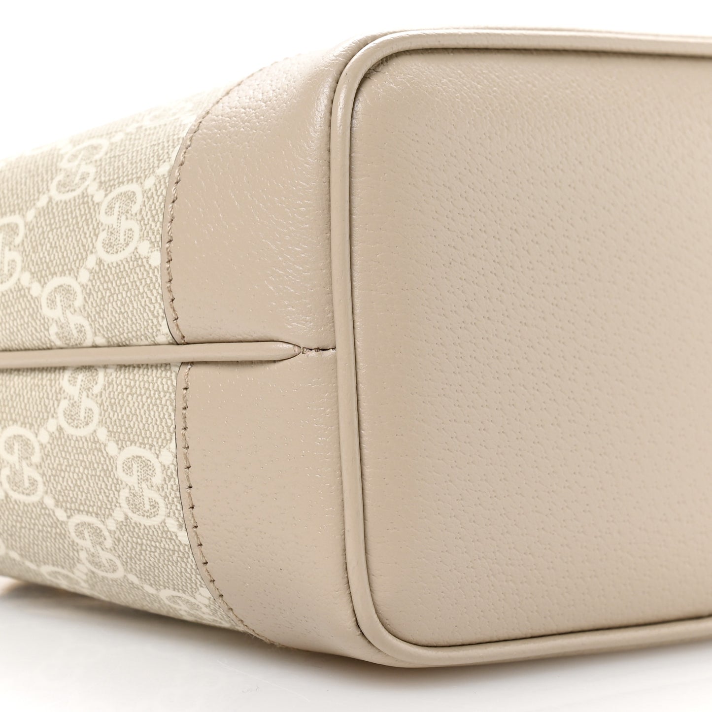 GG Supreme Monogram Textured Dollar Calfskin Web Small Ophidia Bucket Shoulder Bag Beige Mystic White Oatmeal