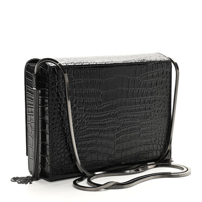 Saint Laurent Calfskin Crocodile Embossed Monogram Small Kate Slide Chain Crossbody Box Bag Black 3 of 10