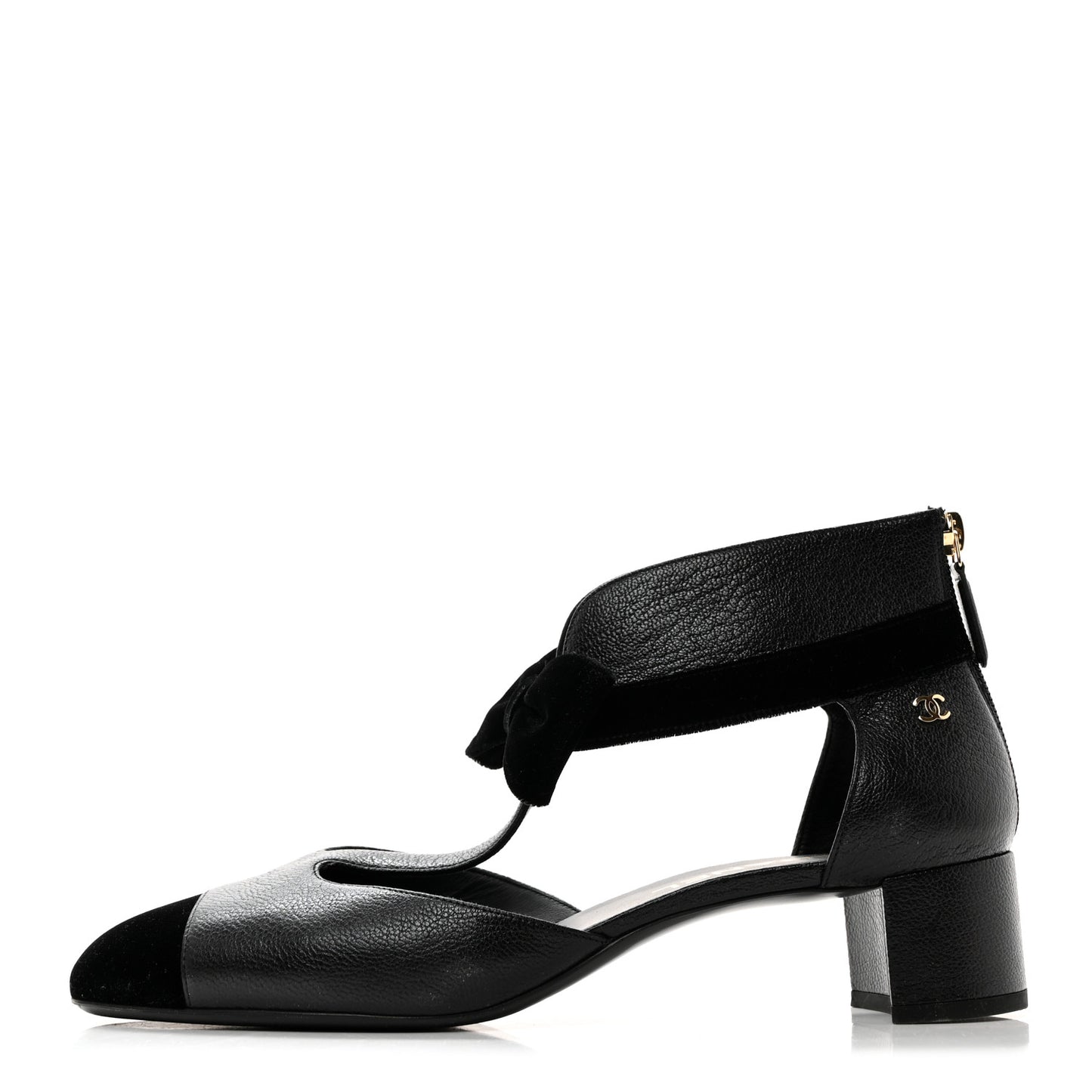 Goatskin Velvet Cap Toe CC Bow Cut Out Ankle Boots 41 Black
