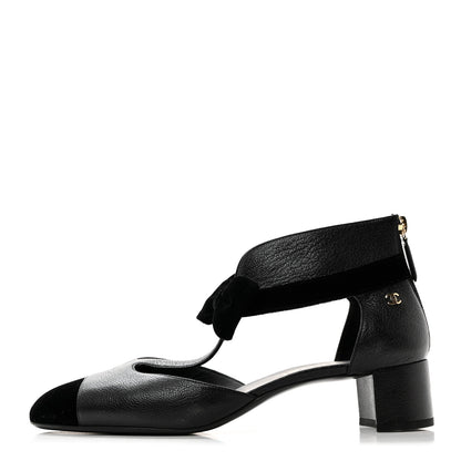 Chanel Goatskin Velvet Cap Toe CC Bow Cut Out Ankle Boots 41 Black 1 of 10