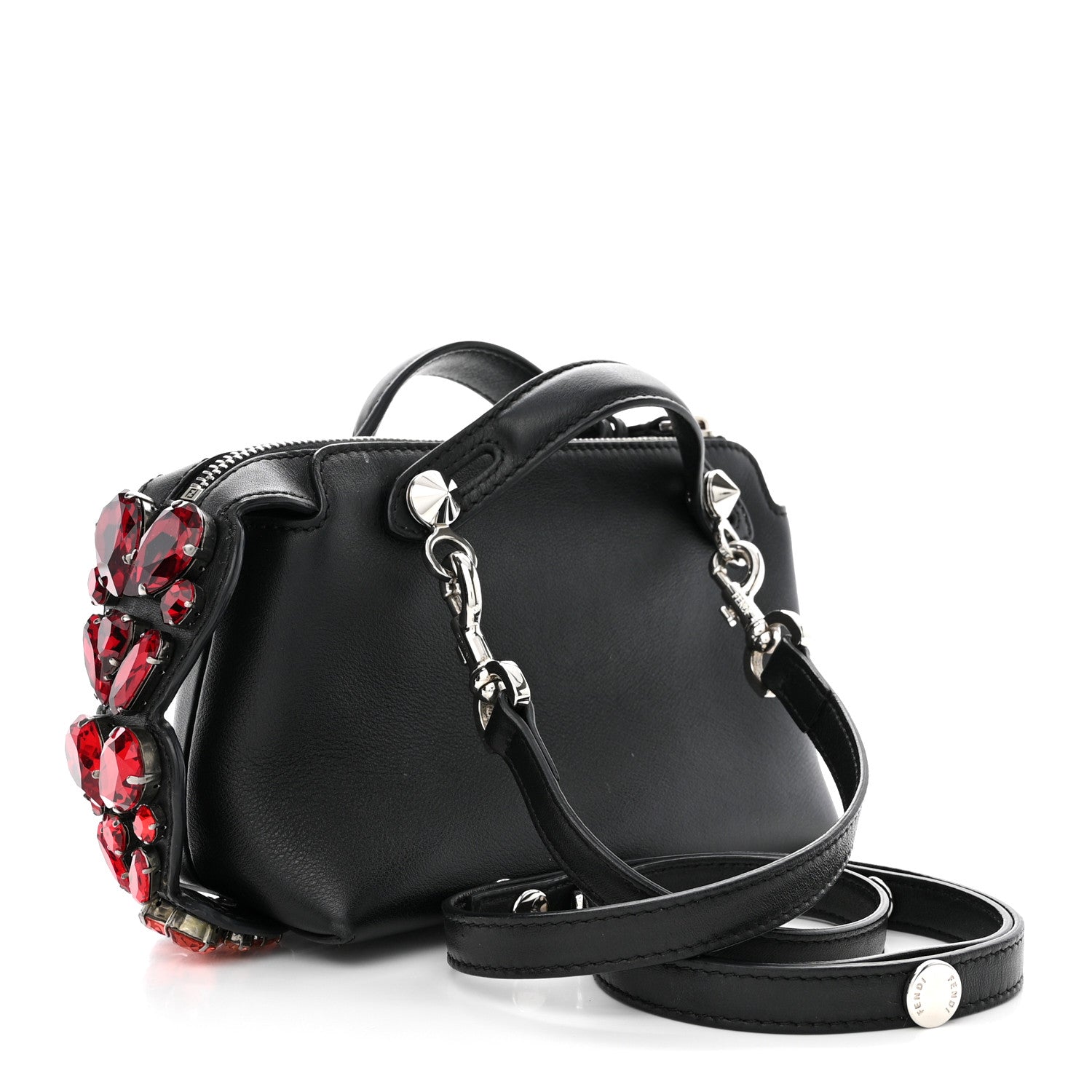 Fendi Vitello Dolce Crystal Heart Croc Tail Mini By The Way Boston Bag Black Rosso 3 of 11