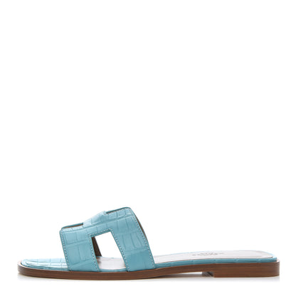 Hermes Matte Alligator Oran Sandals 36 Bleu Saint Cyr 1 of 9