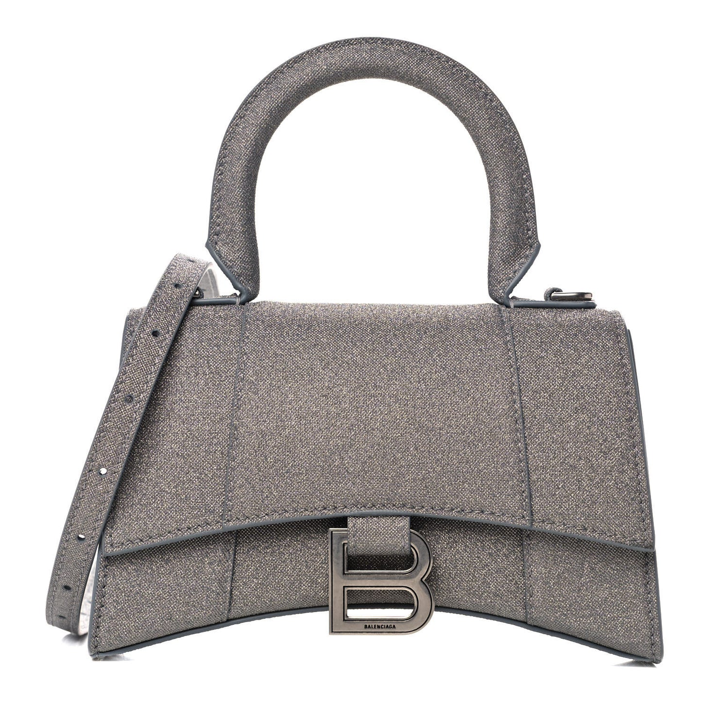 Glitter Fabric Hourglass Top Handle Bag XS Grey