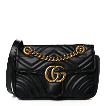 Gucci Calfskin Matelasse Mini GG Marmont Shoulder Bag Black 1 of 10