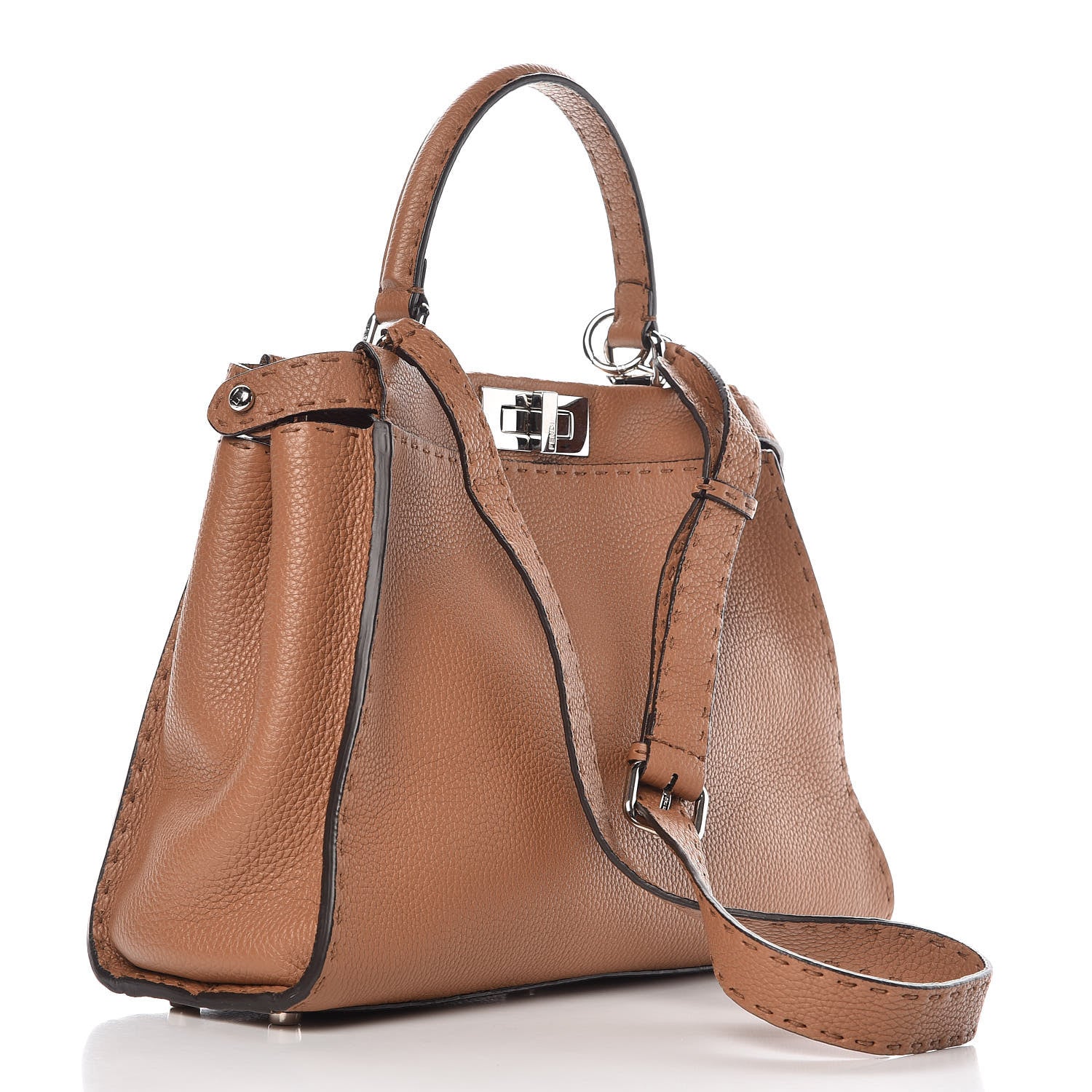 Fendi Cuoio Romano Selleria Bi-Color Medium Peekaboo Iconic Satchel Mou Deserto 4 of 8