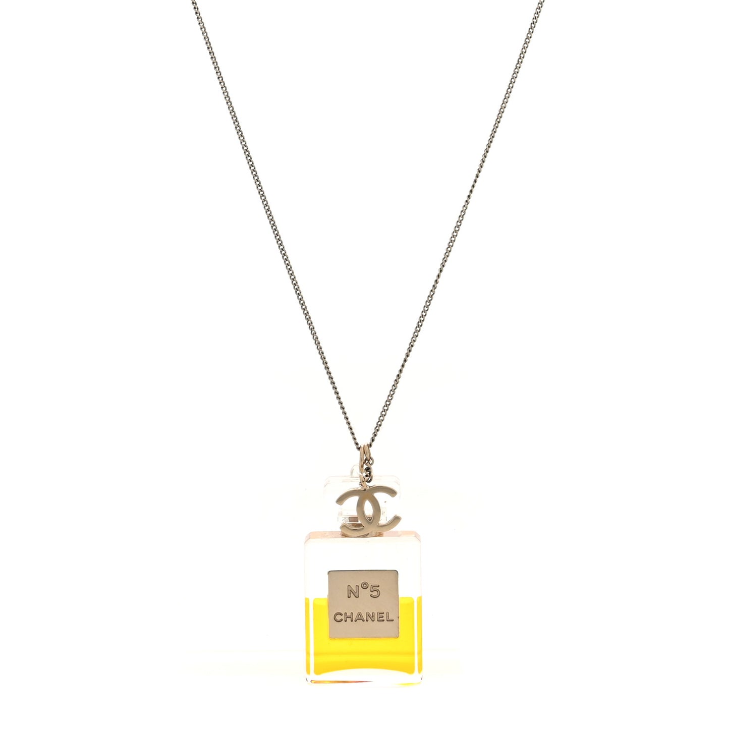 Metal Resin CC No 5 Perfume Bottle Necklace Light Gold