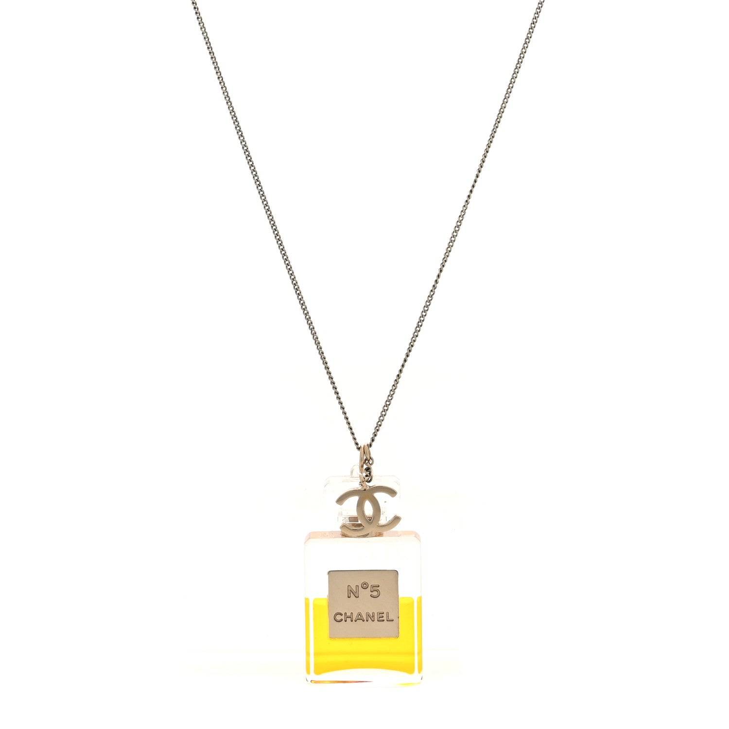Chanel Metal Resin CC No 5 Perfume Bottle Necklace Light Gold 1 of 4