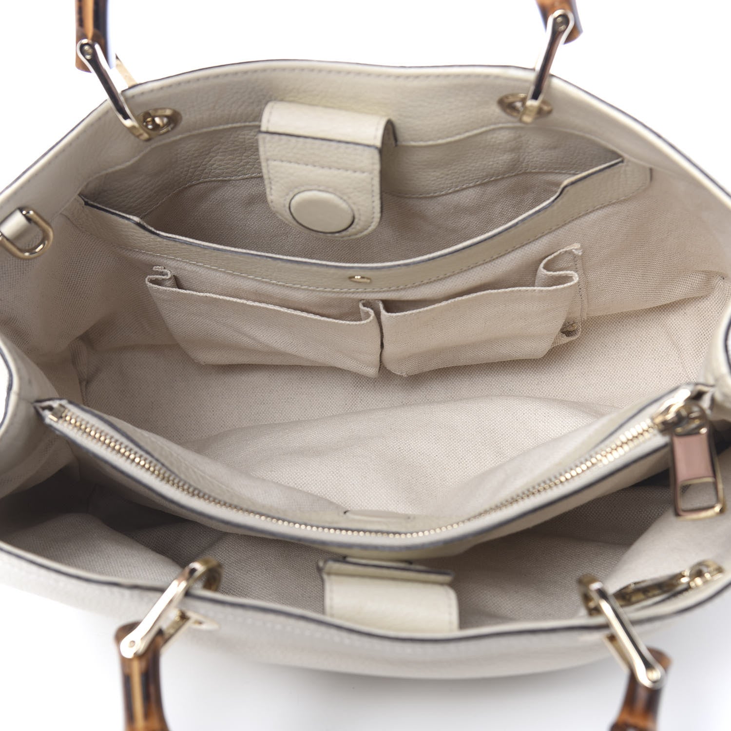 Gucci Pebbled Calfskin Medium Bamboo Shopper Tote Off White 5 of 13