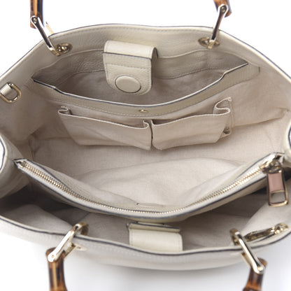 Gucci Pebbled Calfskin Medium Bamboo Shopper Tote Off White 5 of 13