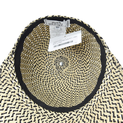 Hermes Woven Panama Tanzanie Cap 57 Black Natural 5 of 5