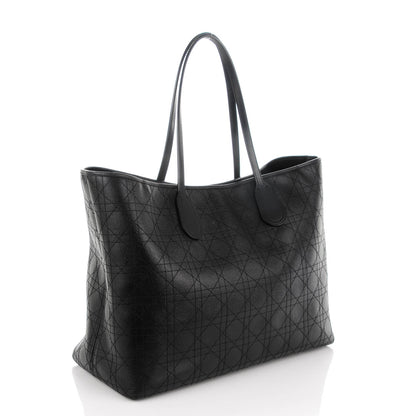 Christian Dior Coated Canvas Cannage Large Panarea Shopping Tote Black 3 of 7