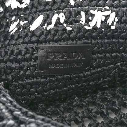 Prada Yarn Raffia Effect Crochet Logo Embroidered Shopping Tote Bag Black 6 of 9