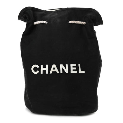 Chanel Canvas Drawstring Backpack Black White 1 of 10