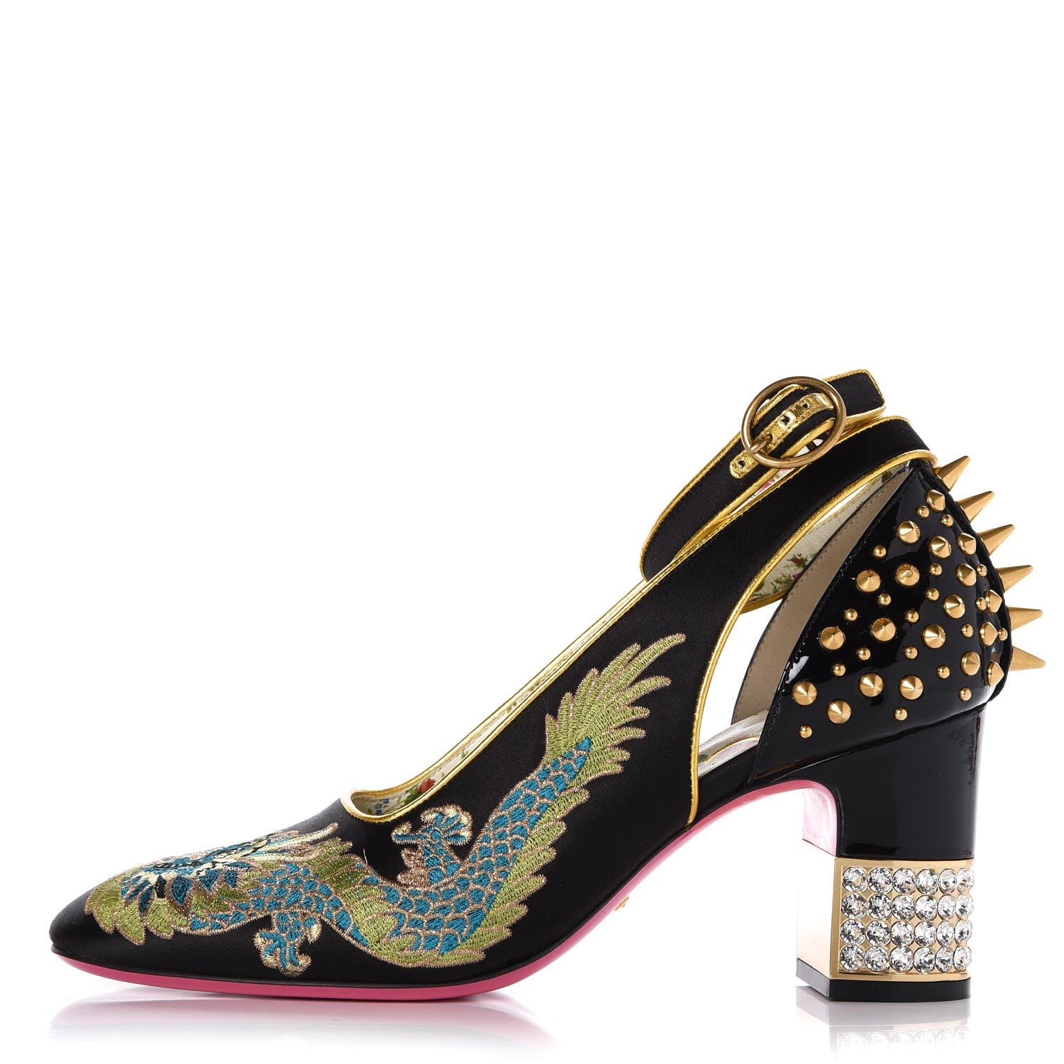 Gucci Satin Embroidered Dragon Caspar Pumps 38.5 Black 1 of 10