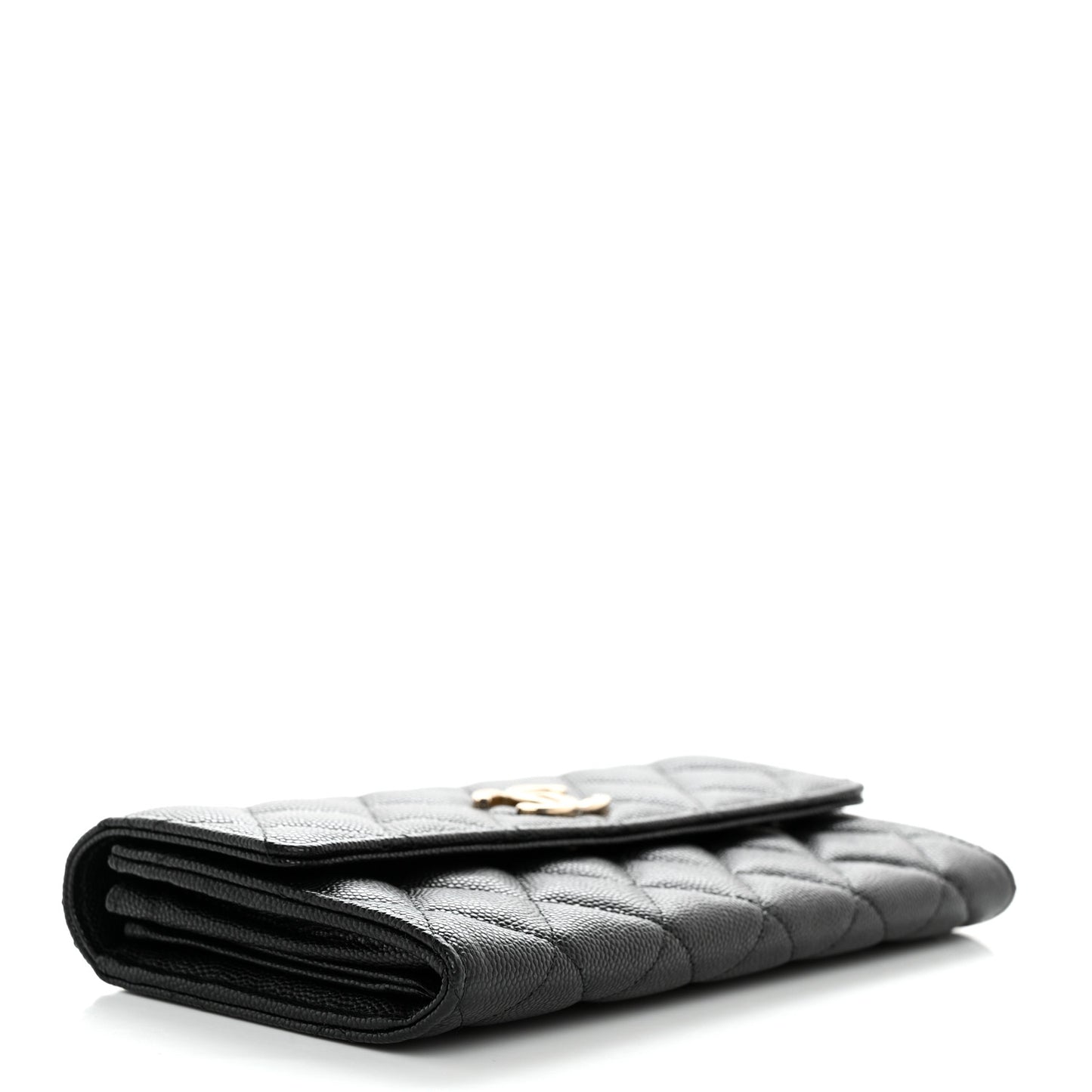 Caviar Quilted CC Large Gusset Flap Wallet Black