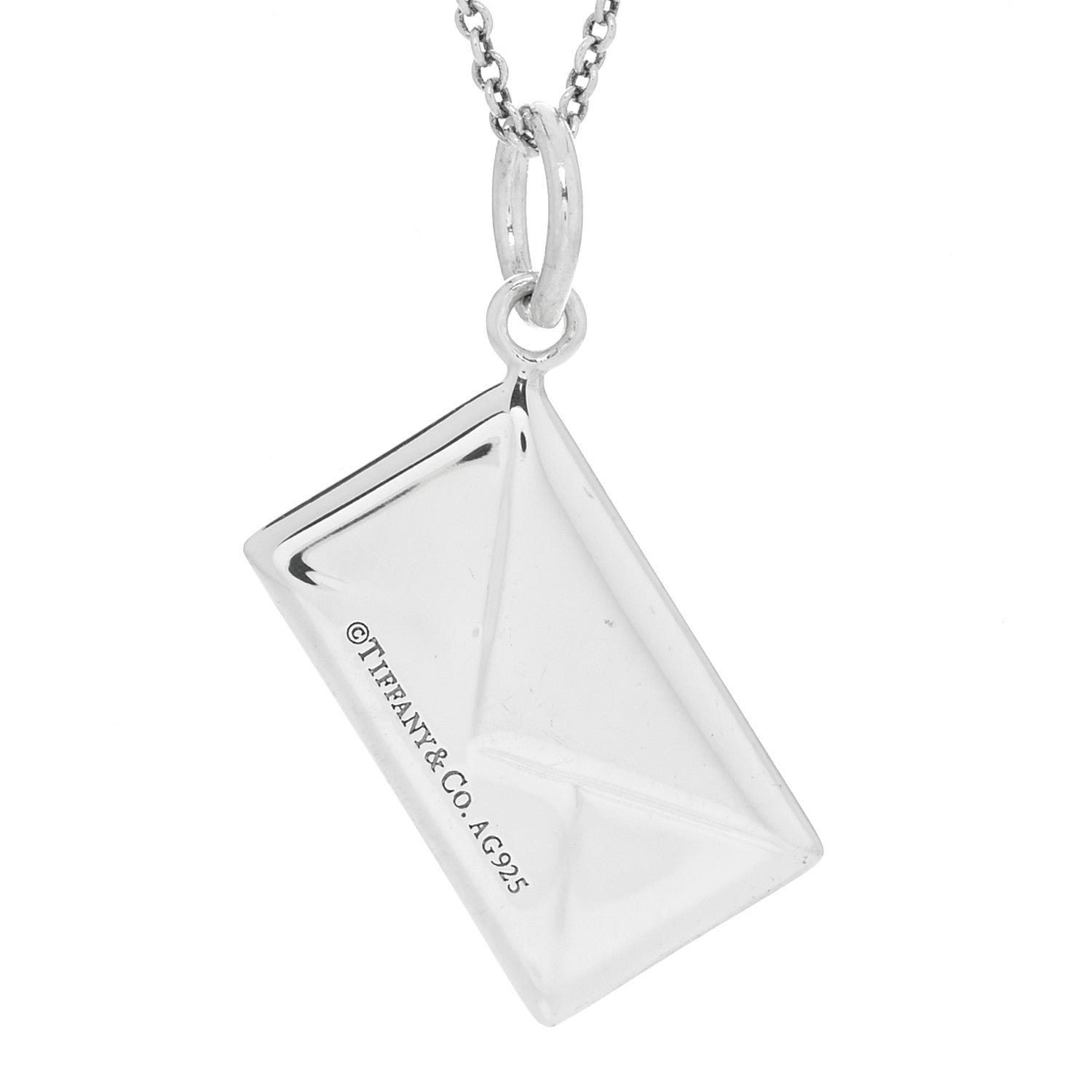 Tiffany Sterling Silver Diamond Envelope Pendant Necklace 4 of 5