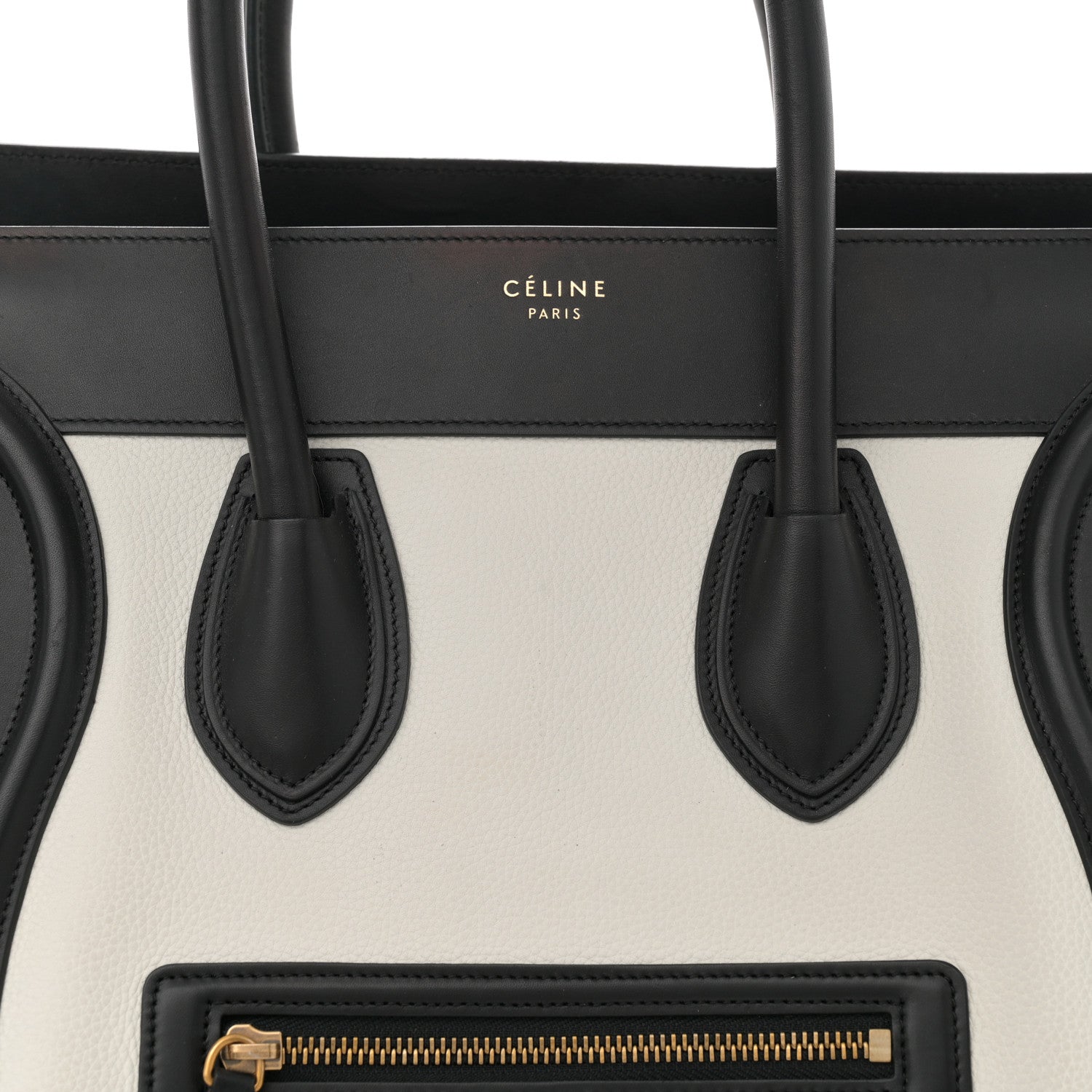 Celine Nubuck Drummed Calfskin Mini Bi-Color Luggage Black White 8 of 11