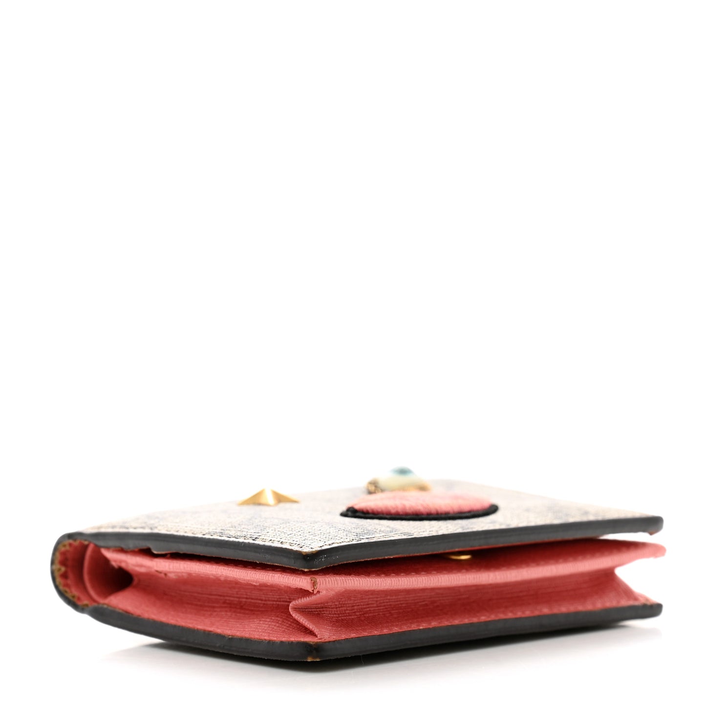 GG Supreme Monogram Face Embroidered Card Case Wallet Pink